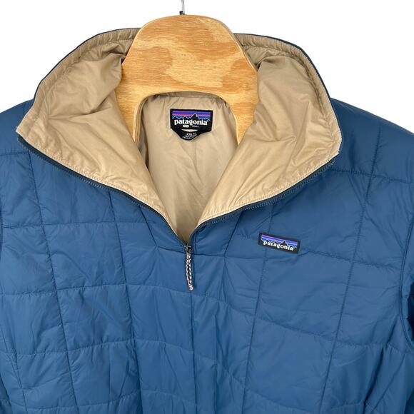 Men's Blue Patagonia Box Quilted Pullover 1/4 Zip Nylon Jacket STY20835 - Picture 3 of 10